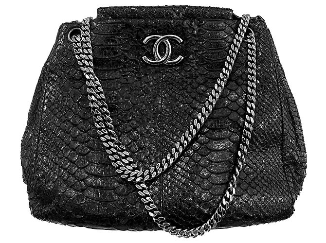 Chanel Borsa Tote in Python Nero Pelli esotiche