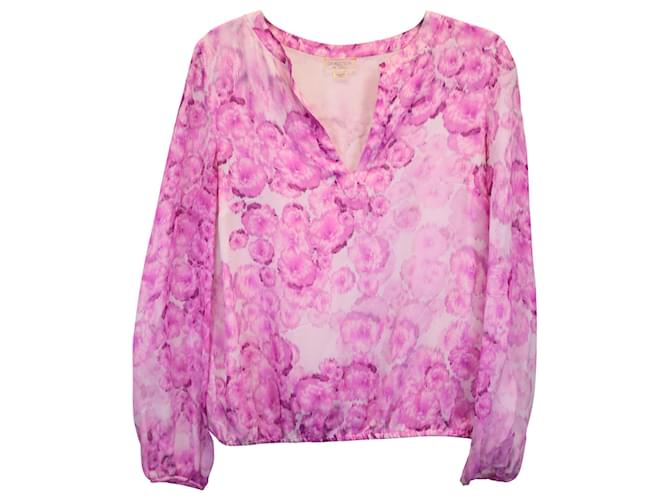 Giambattista Valli Floral V-neck Top in Pink Silk  ref.1360706