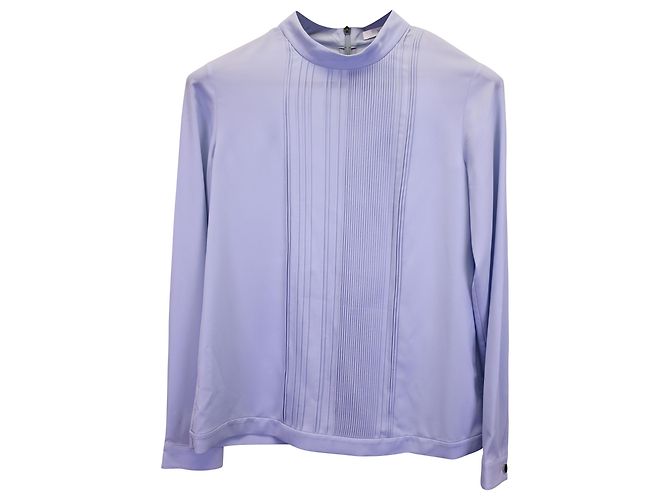 Hugo Boss Boss Pleated Mock-Neck Top in Blue Polyester