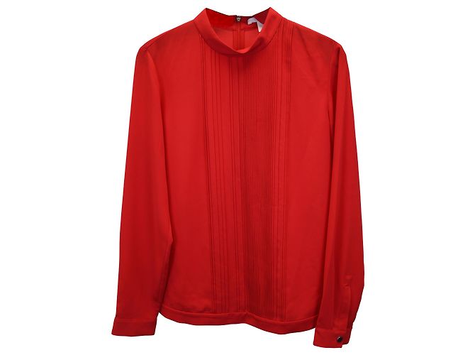 Hugo Boss Boss Pleated Mock-Neck Top in Red Polyester