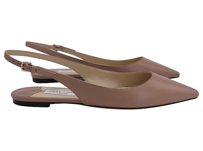 Jimmy Choo Erin Slingback Pointed Toe Flats In Nude Leather Brown Flesh  ref.1360713