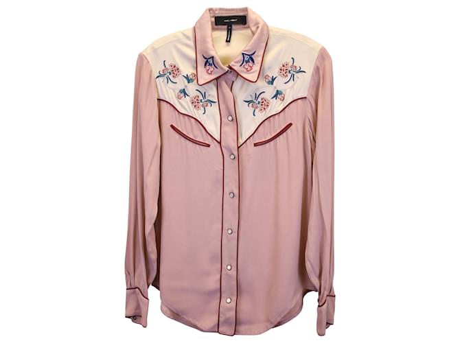 Isabel Marant Laury Floral-Embroidered Shirt in Pink Viscose Cellulose fibre  ref.1360714