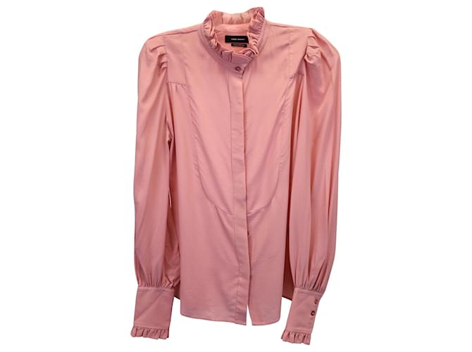 Isabel Marant Ruffled-Neck Button-Up Shirt in Pink Silk  ref.1360715