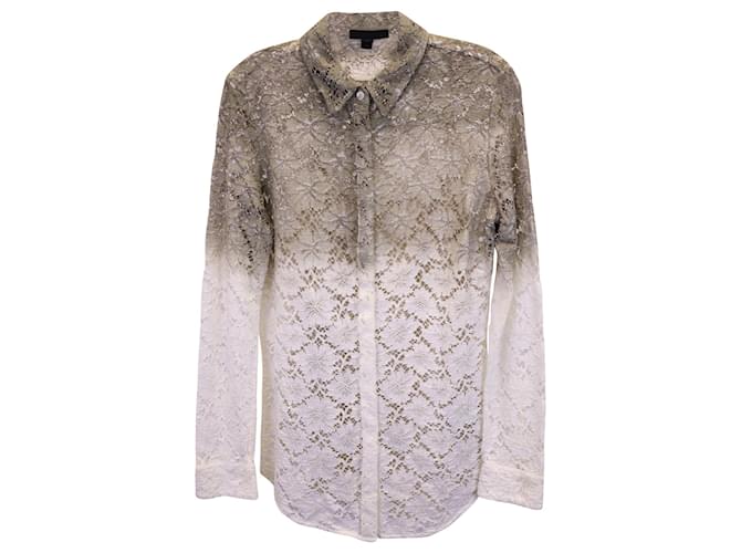 Camisa de botões de renda Ombre Burberry Prorsum em algodão creme Branco Cru  ref.1360719