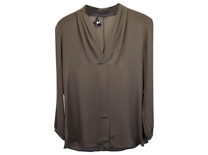 Theory Long Sleeve Blouse in Dark Green Polyester Olive green  ref.1360744