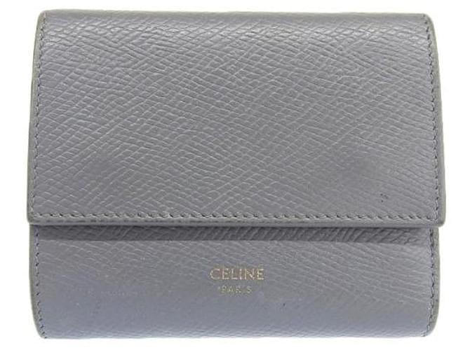 Céline Dreifach gefaltete Geldbörse aus Leder in sehr gutem Zustand Grau  ref.1360770