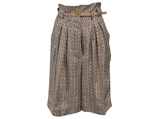 Pantalones cortos plisados estampados Fendi en seda marrón Castaño  ref.1360782