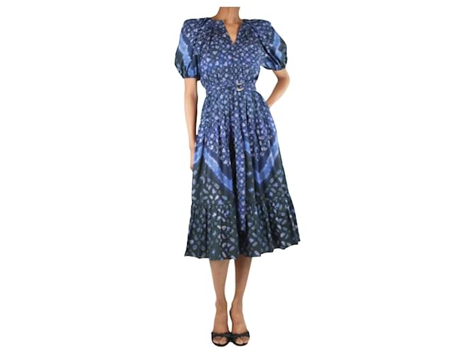 Ulla Johnson Blue puff-sleeved printed midi dress - size XS Cotton  ref.1360808
