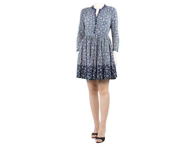 Maje Vestido midi plisado con bordado inglés azul - talla UK 10 Algodón  ref.1360816
