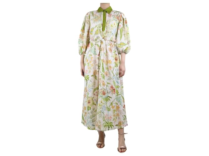 Autre Marque Vestido maxi estampado floral creme e verde - tamanho UK 8 Cru Linho  ref.1360822