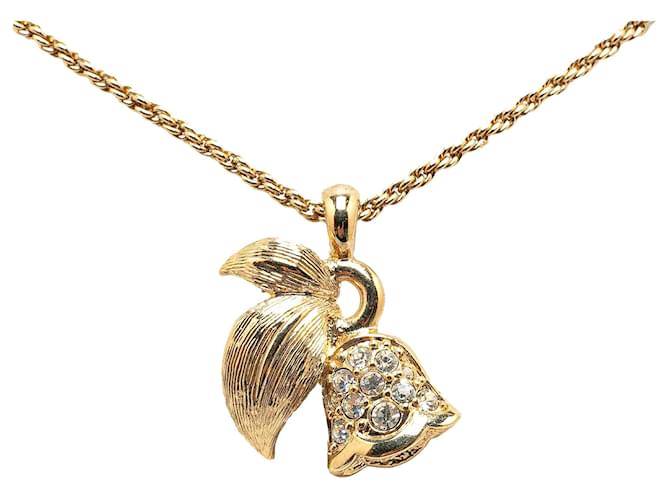 Dior Gold Flower Rhinestone Pendant Necklace Golden Metal Gold-plated  ref.1360856