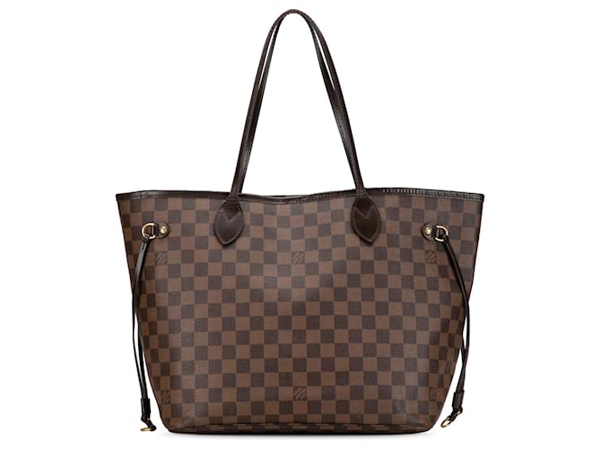 Louis Vuitton Brown Damier Ebene Neverfull MM Leather Cloth Pony-style calfskin  ref.1360876