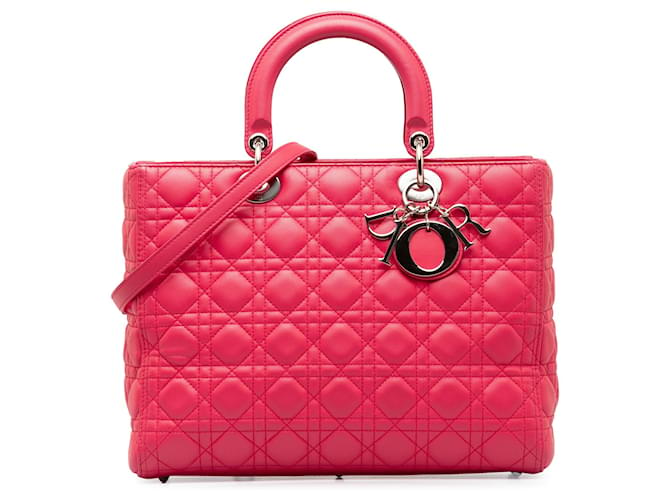 Dior Pink Large Lambskin Cannage Lady Dior Leather  ref.1360884