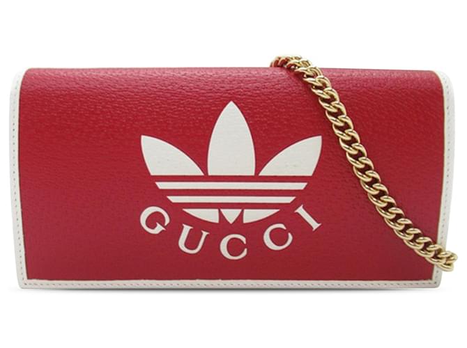 Portefeuille en cuir Adidas rouge Gucci sur chaîne Veau façon poulain  ref.1360923