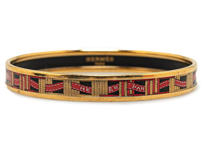 Hermès Bracciale rigido smaltato rosso stretto di Hermes D'oro Metallo Smalto  ref.1360925