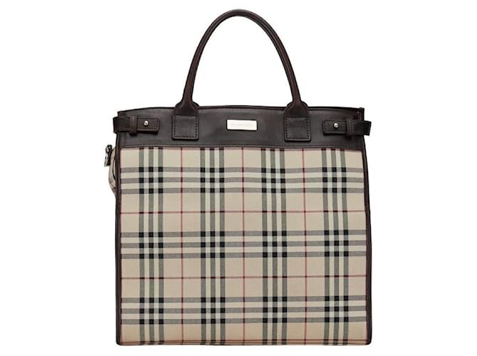 Burberry Nova Check Canvas Leather Tote Handbag in Very Good Condition Beige Cloth  ref.1360984