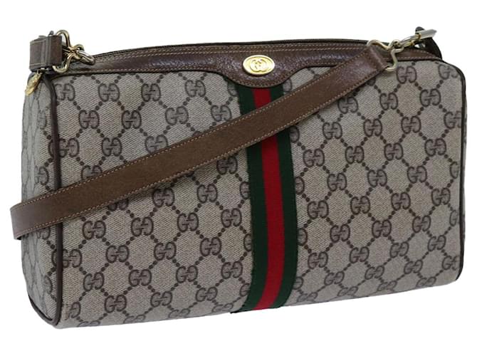 GUCCI GG Canvas Web Sherry Line Shoulder Bag PVC Beige Green Red Auth 72609  ref.1361081