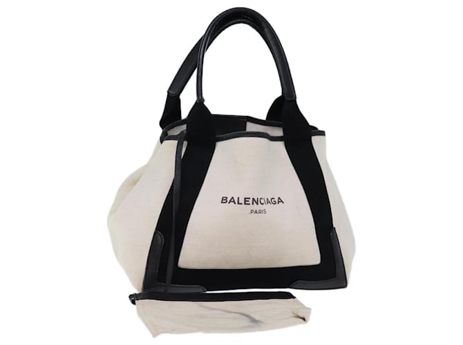 BALENCIAGA Cabas S Hand Bag Canvas White Black Auth bs13699 Cloth  ref.1361159