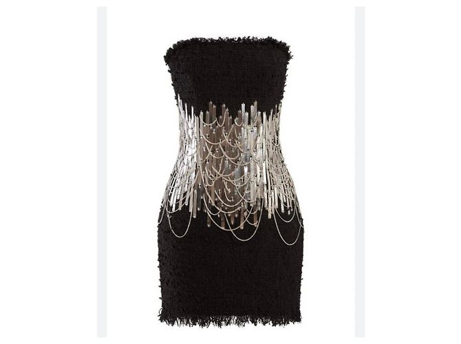 Balmain Tweed Kleid Schwarz Größe M