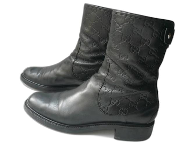 GUCCI Maud MICROGUCCISSIMA ankle boots in monogrammed leather, excellent condition, size 40 IT Black  ref.1361219