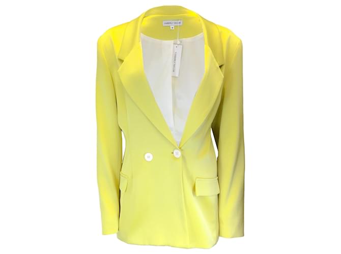 Autre Marque Kimberly Taylor Chartreuse lined Breasted Satin Blazer Green Silk  ref.1361256