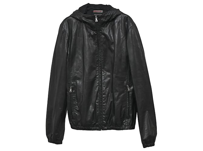 Prada Hooded Jacket in Black Leather  ref.1361297