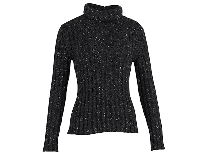 Khaite Metallic Rib-Knit Turtleneck Sweater in Black Cashmere Wool  ref.1361304