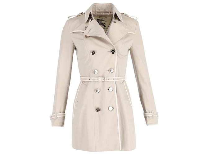 Burberry Double-Breasted Belted Coat in Beige Cotton Brown  ref.1361315