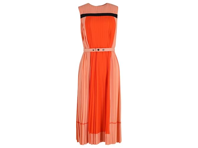 Victoria Beckham Pleated Colorblock Midi Dress in Orange Silk  ref.1361319