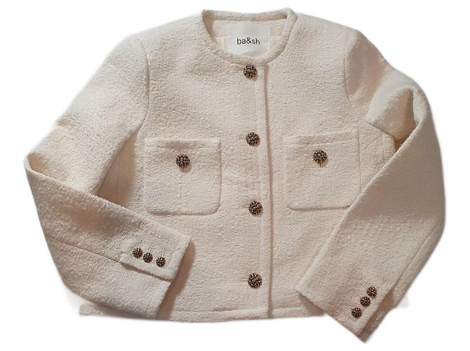 Ba&Sh Meredith Lady Tweed Jacke Ecru Weiß