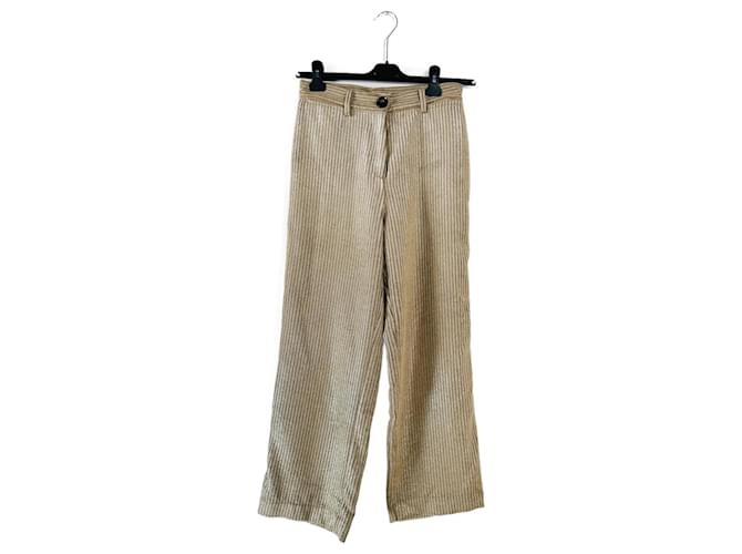 Sessun Pantalones, leggings Beige Algodón Lino  ref.1361360