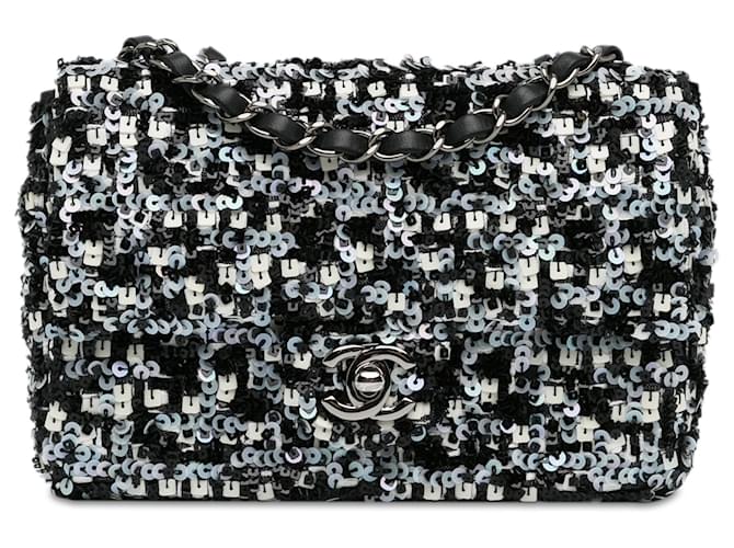 Chanel Black Mini Lambskin Sequin Single Flap Leather  ref.1361387