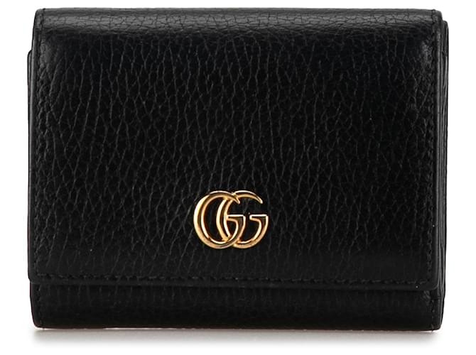 Petit portefeuille GG Marmont en cuir noir Gucci Veau façon poulain  ref.1361389