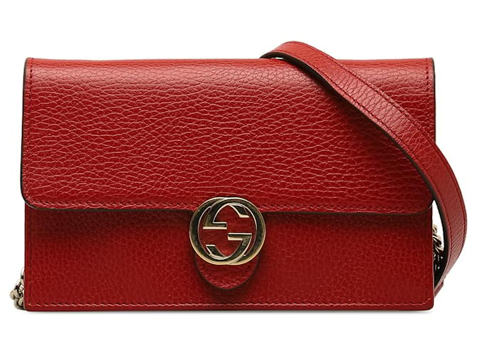 Gucci Red Interlocking G Wallet On Chain Leather Pony-style calfskin  ref.1361393