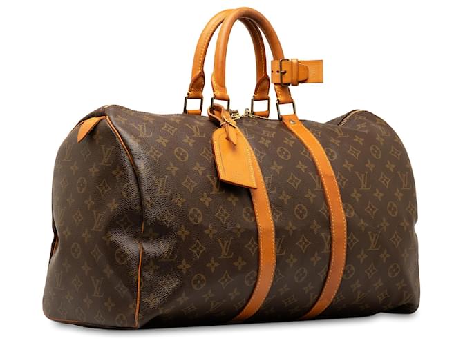 Louis Vuitton Brown Monogram Keepall 45 Leather Cloth  ref.1361424