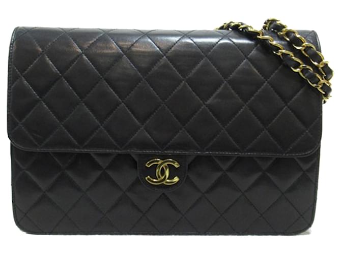 Chanel Black CC Quilted Lambskin Single Flap Leather  ref.1361430