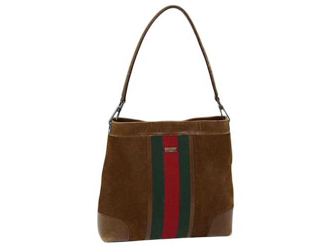 GUCCI Web Sherry Line Shoulder Bag Suede Brown Red Green 33900 auth 72093  ref.1361530