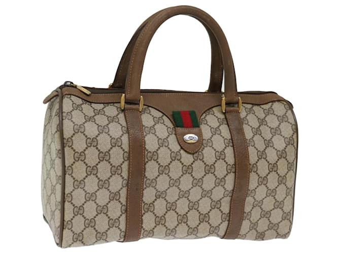 GUCCI GG Canvas Web Sherry Line Boston Bag PVC Beige Green Red Auth 72785  ref.1361556