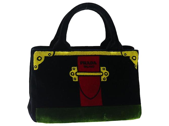 PRADA Hand Bag Velor Black Green Red Auth 71639A  ref.1361621