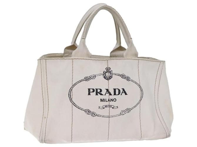 PRADA Canapa MM Hand Bag Canvas White Auth cl834 Cloth  ref.1361627