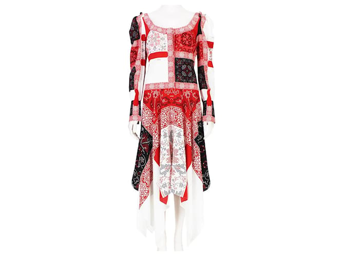 Robe patchwork à motifs Alexander McQueen Soie Rouge  ref.1361691