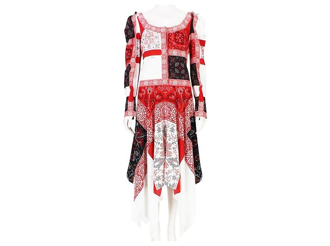 Alexander McQueen Patchwork gemustertes Kleid Rot