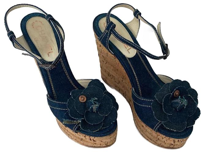 Chanel Sandals Blue Denim  ref.1361694