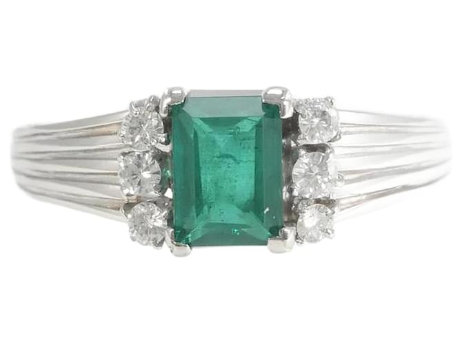 & Other Stories PT850 Platinum Ring with Synthetic Emerald and Diamond in Excellent Condition Silvery Metal  ref.1361766