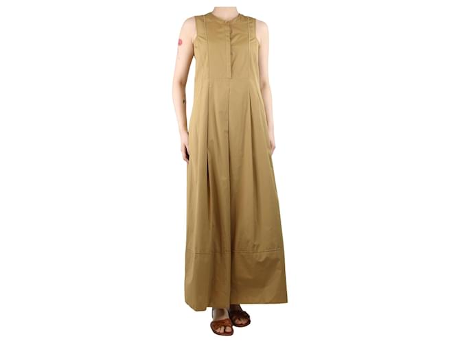 Autre Marque Camel sleeveless cotton midi dress - size UK 8 Brown  ref.1361794