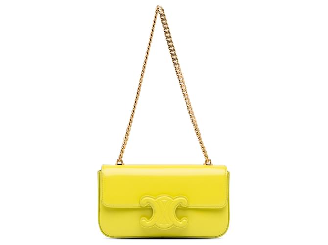 Céline Sac à bandoulière en chaîne Triomphe en cuir jaune Celine Veau façon poulain  ref.1361815