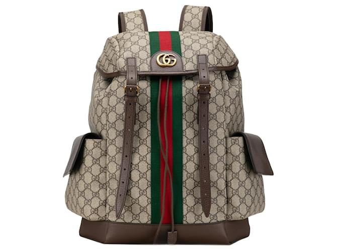 Sac à dos Gucci marron moyen GG Supreme Ophidia Veau façon poulain Tissu Beige  ref.1361824