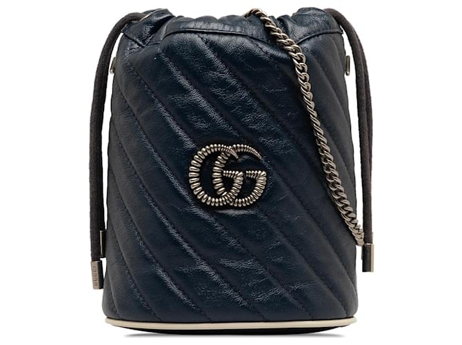 Borsa a secchiello Gucci Mini Torchon GG Marmont blu Blu navy Pelle Vitello simile a un vitello  ref.1361841