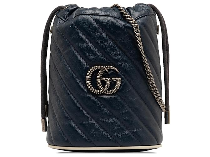 Gucci - Mini-Torchon-GG-Marmont-Beuteltasche, Blau Marineblau Leder Kalbähnliches Kalb  ref.1361841