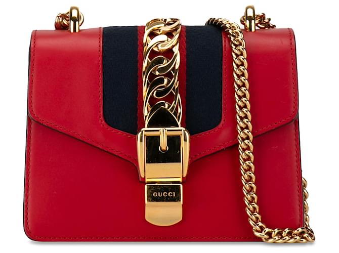 Gucci Red Mini Sylvie Leather Chain Crossbody Pony style calfskin ref.1361879 Joli Closet